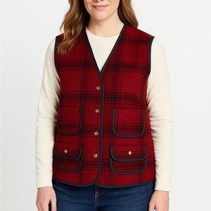 Vintage The Limited Red Plaid Wool Blend Vest Women’s Size M Snap Button Pockets